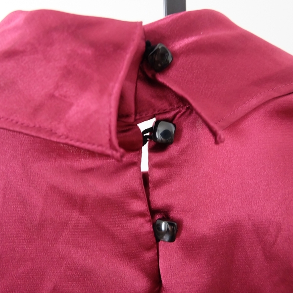 Vintage Satin Ruffle Neck Blouse - Deep Berry, Fits like S to M - Picture 6 of 6
